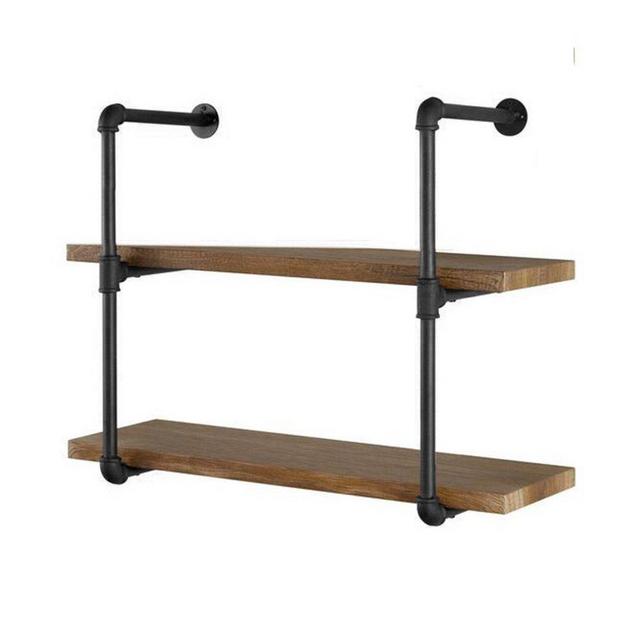 Yuanshikj 2Pc (28" Tall 12" deep,3/4") Industrial Wall Mount Iron Pipe Shelf Shelves Shelving Bracket Vintage Retro Black DIY Open Bookshelf Storage Office Room Kitchen (2 Pcs 3Tier Hardware Only)