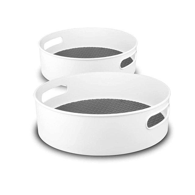 Semlos 2 Pack Deep Plastic Lazy Susan Rotating Storage Container - Non-Slip 9" & 12" Rotating Organizer for Kitchen Pantry, Cabinet, Bathroom
