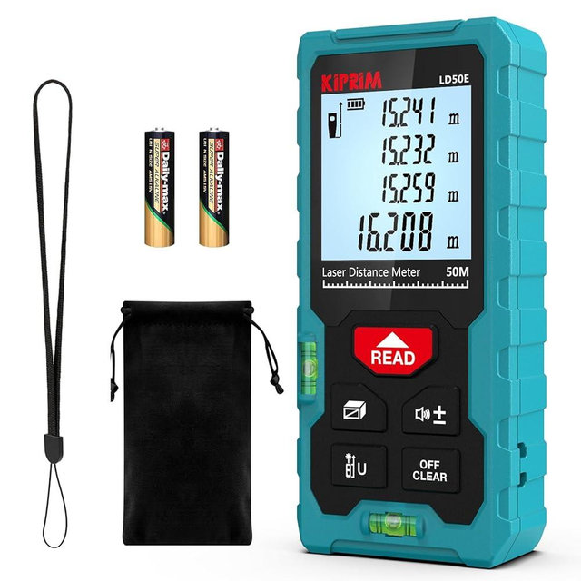 Kiprim Laser Distance Measure High Accuracy 165ft LD50E Laser Tape Measure 50M Compact Laser Measurement Tool with Larger Backlit LCD Display,ft/m/in Switching,Bubble Level