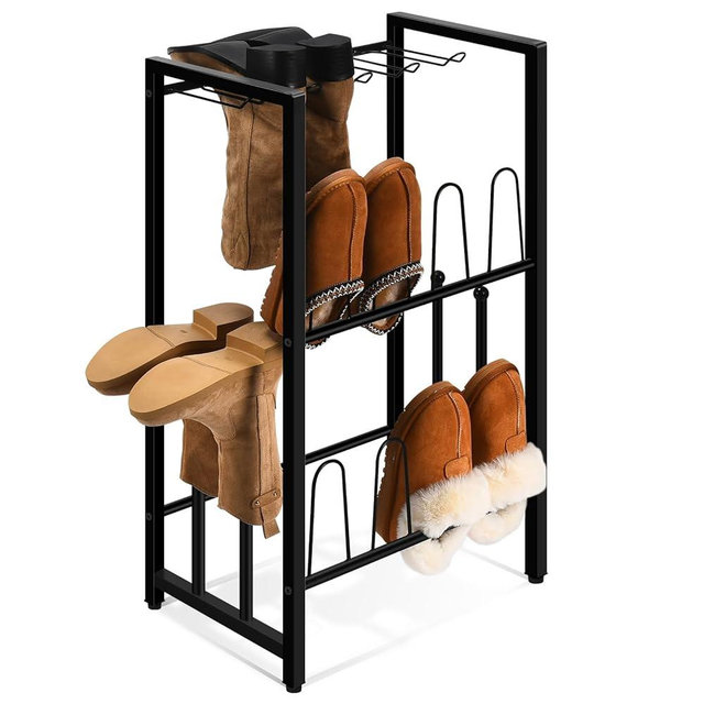 GADFISH Free Standing Shoe Racks, Vertical Boot Rack, Black Metal Boot Storage Organizer Tall Boots Organizer for Closet, Entryway, Shoe Rack for Boots, Sneakers, Fit 8 Pairs