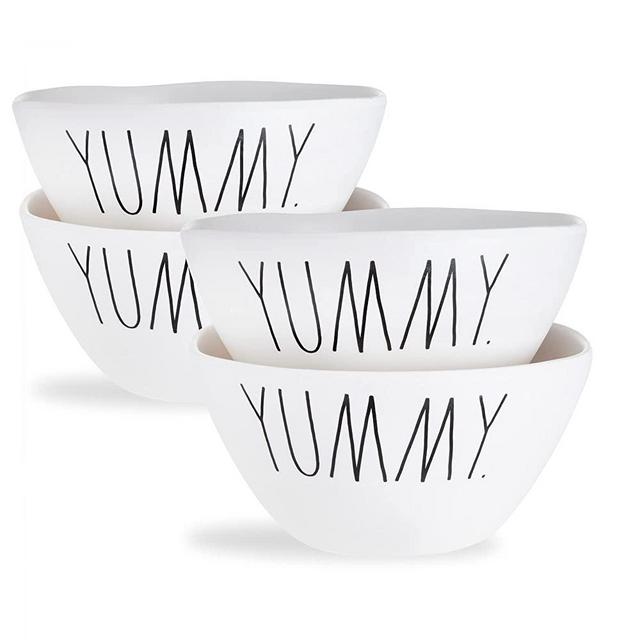 Rae Dunn Melamine Bowl Sets - Durable Dishwasher Safe Dinner / Cereal Bowls Set of 4 (6 inch) Perfect Bowl Set for Soup, Cereal, Pasta, Salads and Gifts, Yummy