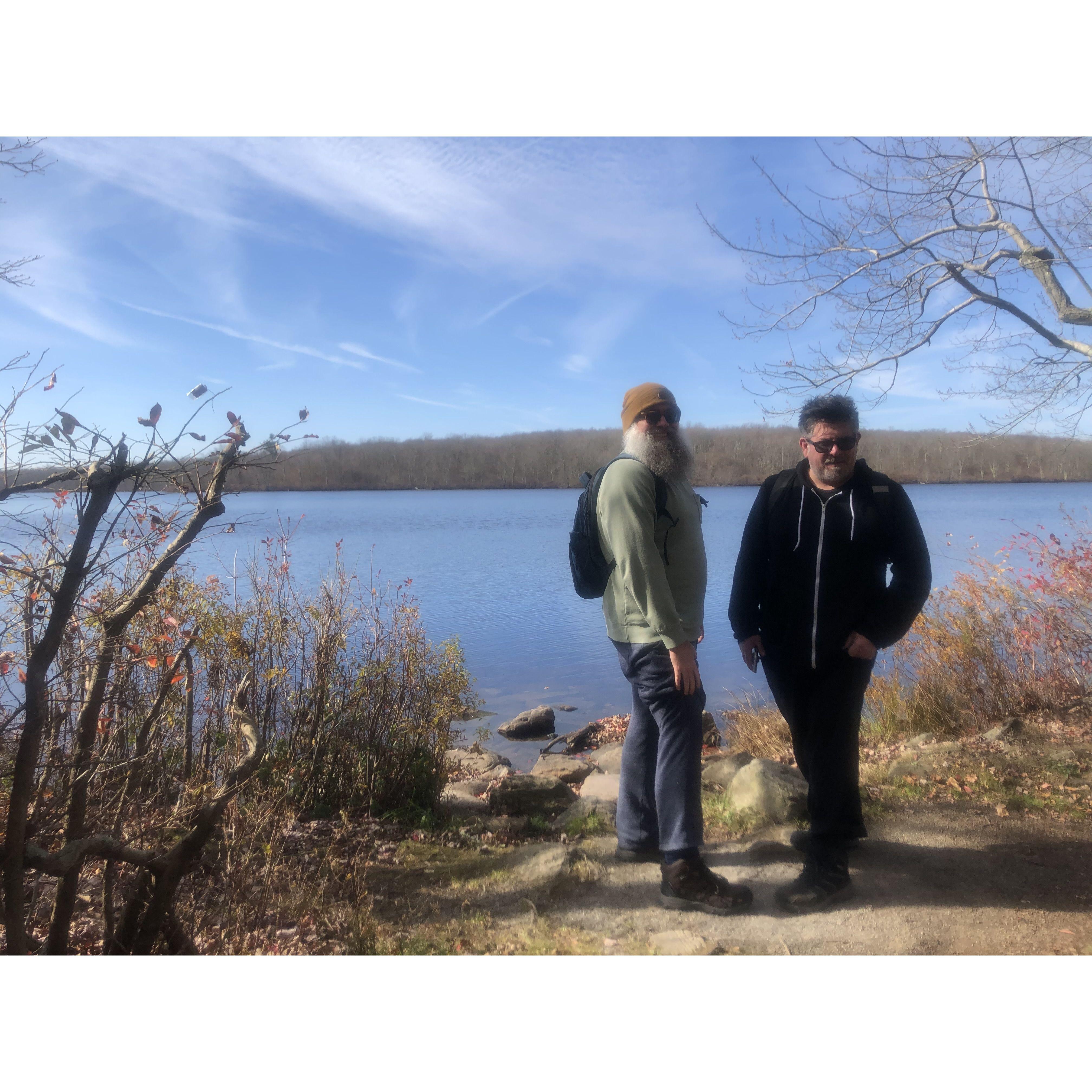 Chris and Dave showing off their hiking boots
