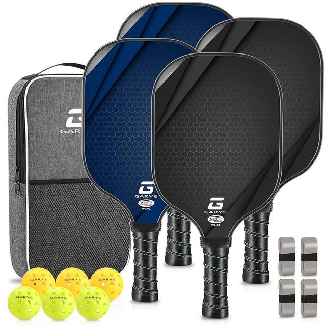 GARYE Pickleball Paddles Set of 4, Carbon Fiber Pickleball Set, USAPA Approved Lightweight Pickle Ball Paddle Set of 4 with 6 Balls, 1 Bag, 4 Grip Tapes, Pickleball Rackets for Adults and Teenager