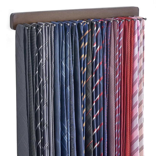 Mkono Tie Rack Wall Mounted Belt Hanger Holder Rustic Wood Tie Organizer for Men Closet Max up 20 Storage for Ties Belts Scarf