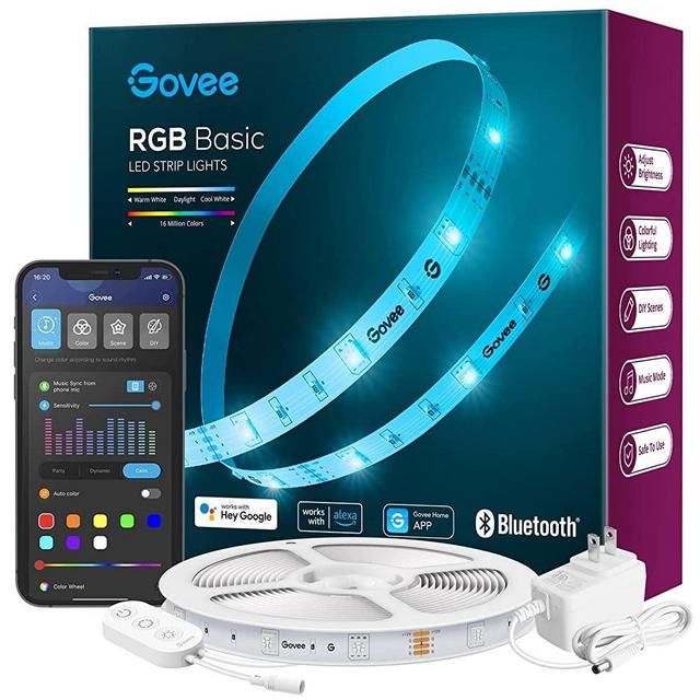 Govee 16.4ft WiFi LED Strip Lights, Smart RGB LED Lights Work with Alexa and Google Assistant, Color Changing Light Strip with Music Sync, App Control LED Lights for Bedroom, TV, Kitchen, Party