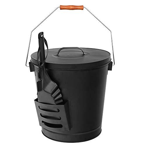 F2C 5.15 Gallon Ash Bucket with Lid and Shovel Galvanized Iron Ash Pail for Fireplace, Fire Pits, Wood Burning Stoves