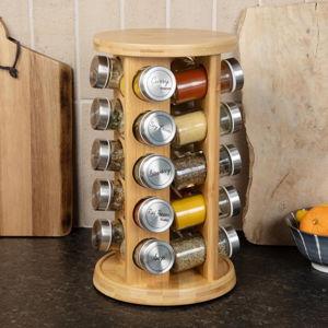 Orii Bamboo Spice Rack 20 Jar Rotating Tower Bamboo Wood