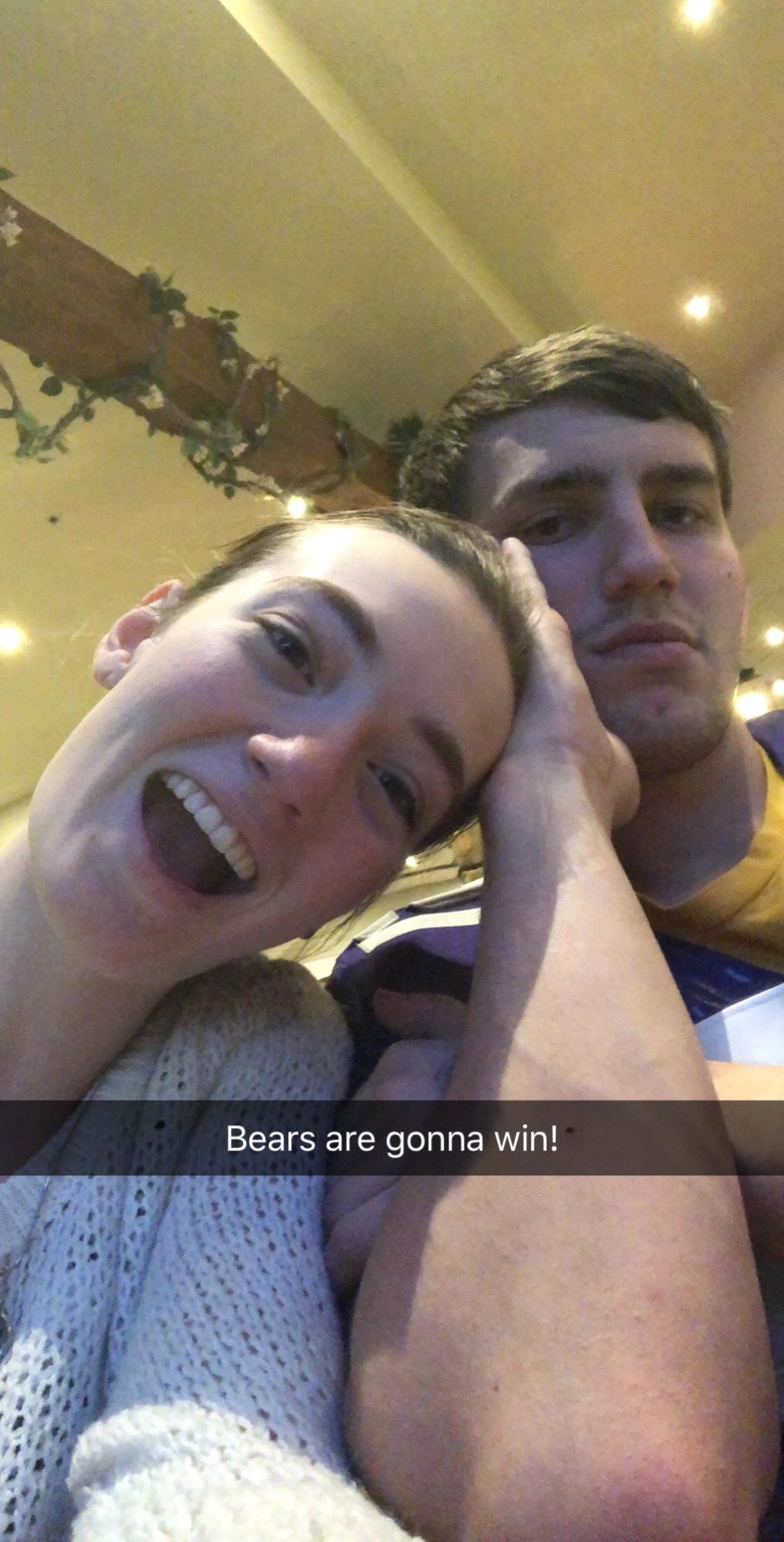 This was taken when Cale and I met up with cabin friends to watch the Bears vs. the Vikings... the Bears did end up winning.