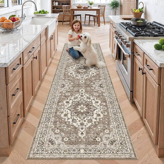 TOPRUUG 2x8 Hallway Runner Rug - Washable Area Rugs for Kitchen Bathroom Non-Slip Ultra-Thin Indoor Door Mat - Stain Resistant Small Throw Carpet (Beige, 2X8)