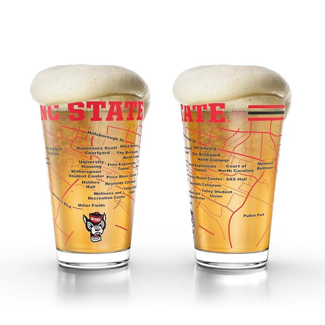 Greenline Goods – North Carolina State University Wolfpack College Pint Beer Glasses (Set of 2), 16 oz – Full-Color Logo + Campus Map