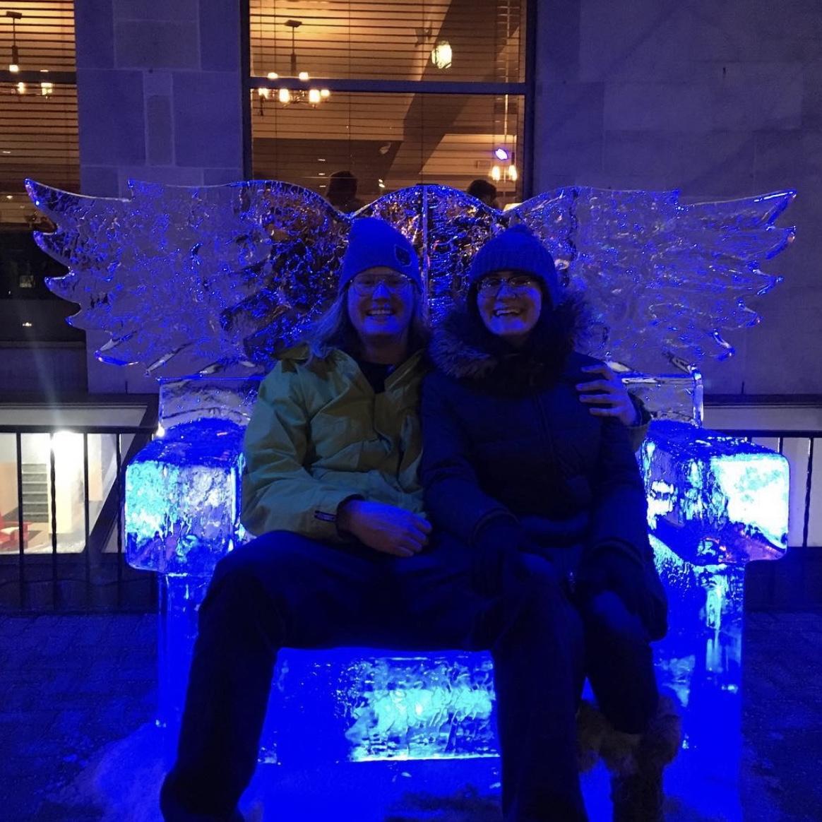 Sitting in a chair carved out of ice at Winterlude in Ottawa, Canada while visiting Connor's Dad (Tom).
(February 2018)
