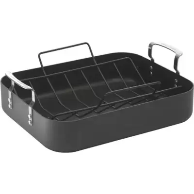 Emeril™ Hard Anodized Nonstick 16.5-Inch x 13.5-Inch Roaster and Rack in Black