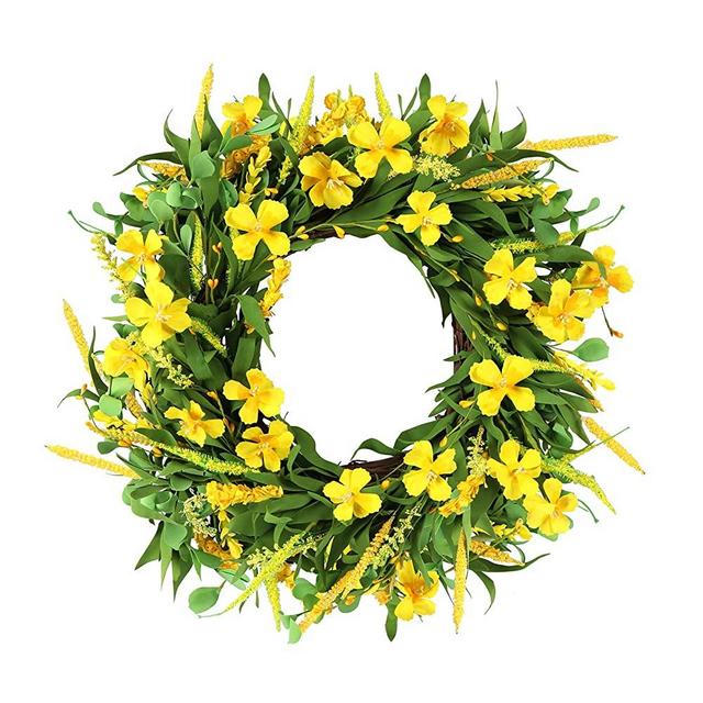 WINDUDU 22”Artificial Summer Yellow Floral Wreath Grapevine Front Door Wreath for Farmhouse Wall Outdoor Party Decoration