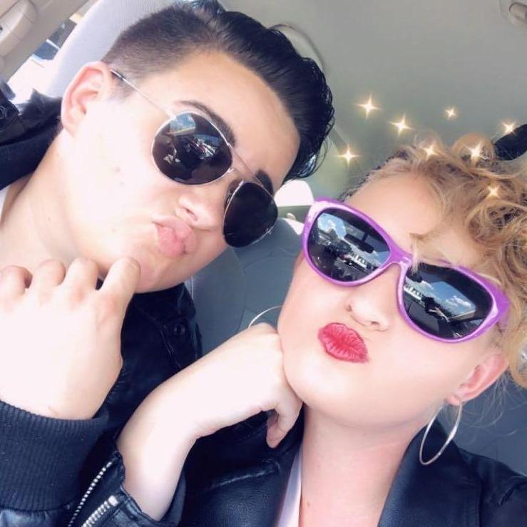 even though we were in different places, Jess still dressed up for every themed day at My school, including 50's day!
