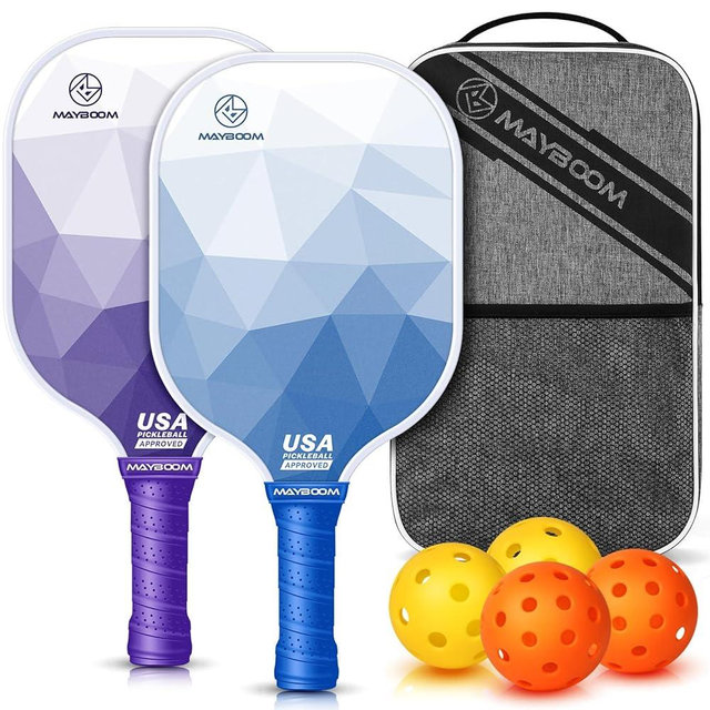 Mayboom Pickleball Paddles Set of 2 or 4, USAPA Approved Pickleball Paddles Set with 4 Pickleball Balls and Pickleball Carry Bag, Fiberglass Pickle Ball Rackets 2 Pack Gifts for Beginners&Pros
