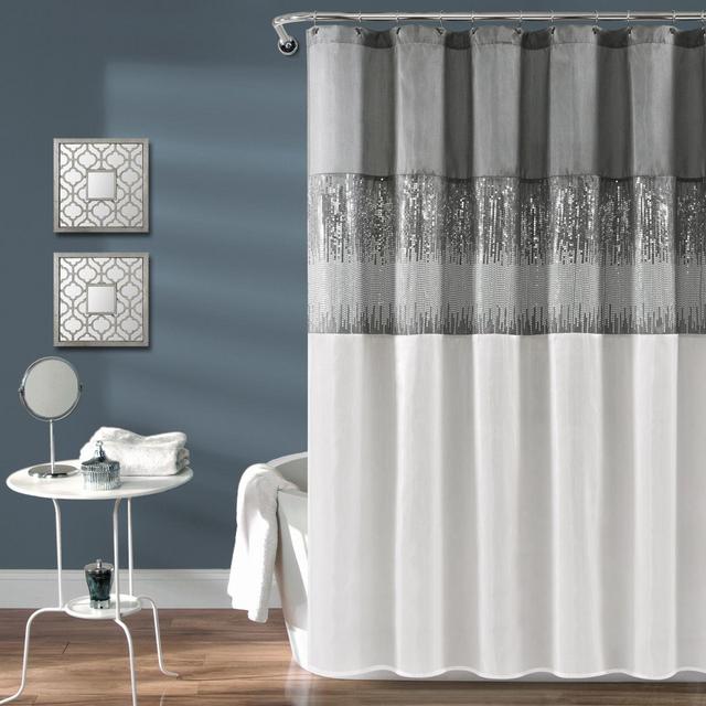 Lush Decor Night Sky Shower Curtain in White/Grey