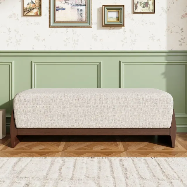 Christopher Knight Home Vivien Mid-Century Modern Wood Upholstered Bench with Thick Soft Cushions, Brown/Beige