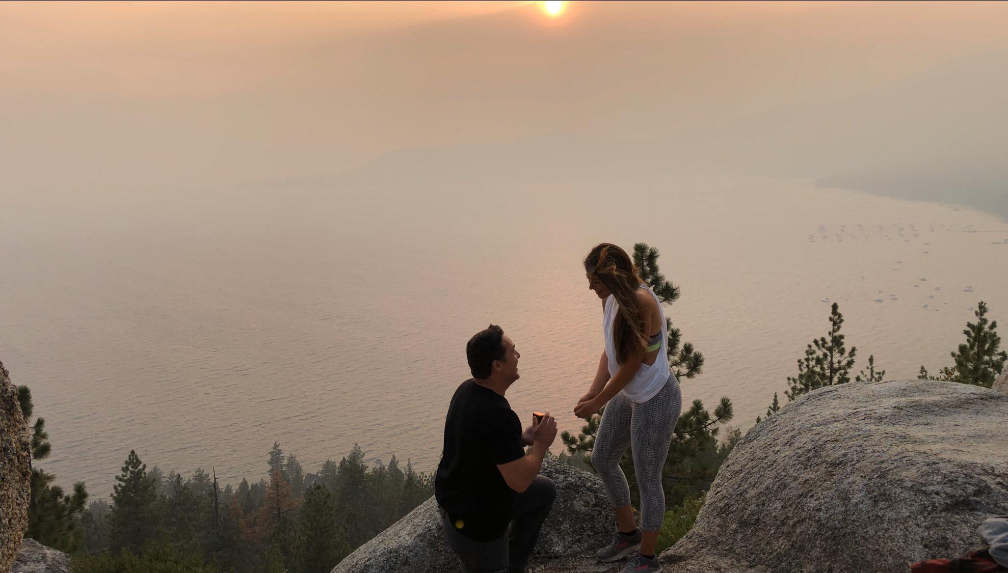 Matt proposing on Monkey Rock in Tahoe! 8/03/18
