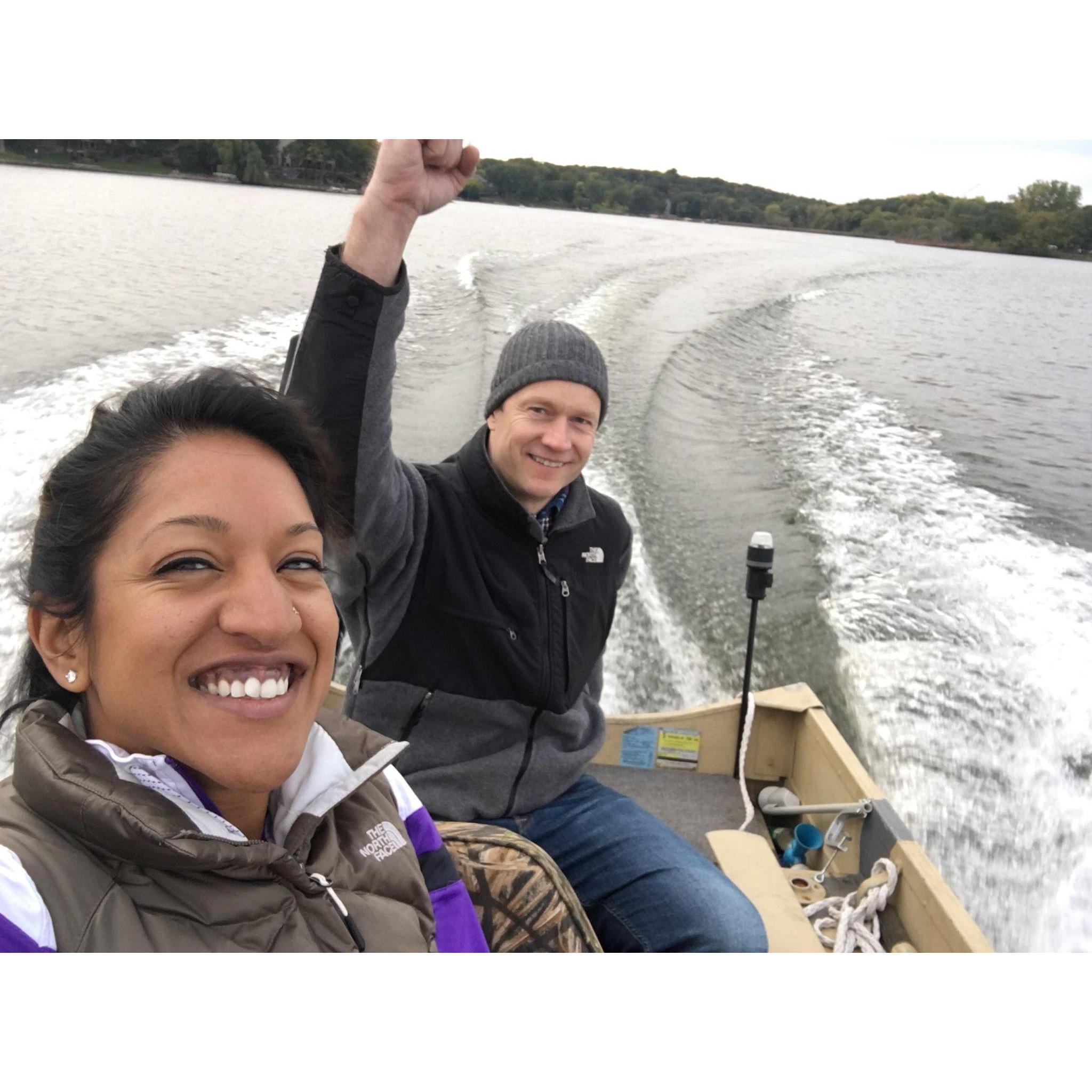 Chris LOVES fishing. He owns a boat and regularly fishes on Bryant Lake.