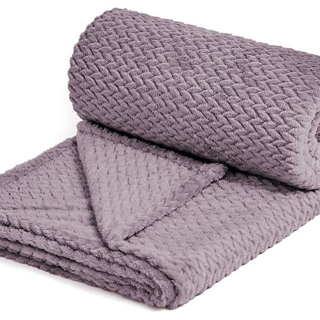 NEWCOSPLAY Super Soft Throw Blanket Premium Silky Flannel Fleece Leaves Pattern Lightweight Blanket All Season Use (Light Purple, Queen(90"x90"))