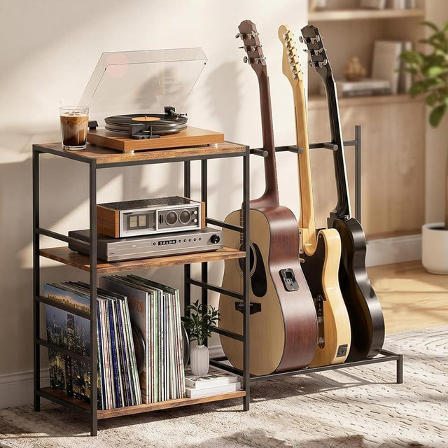 Arbcoler Guitar Stand for Acoustic Multiple Guitars Holder with 3-tier Storage Shelf, Guitars Display Rack Guitar Amp Accessories with Soft-Padded Protect