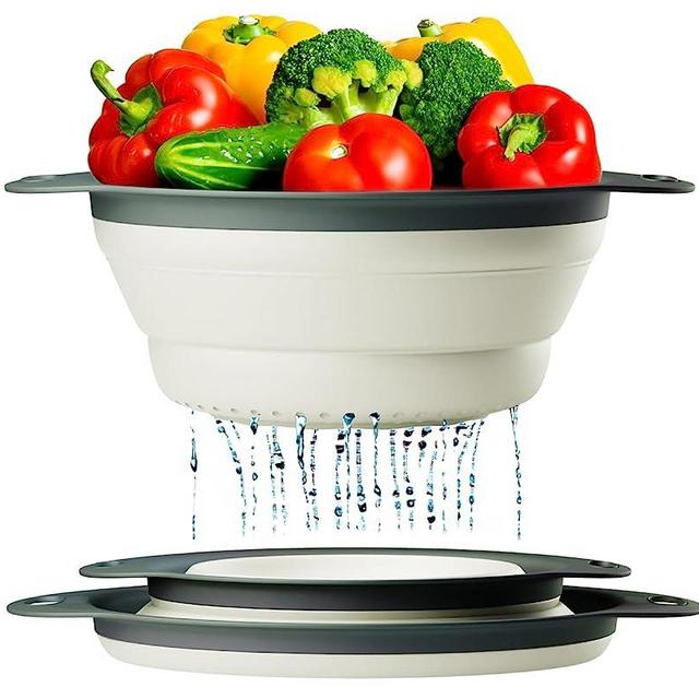 Ultimate Kitchen Strainers Set of 2 - Collapsible Silicone Colanders For Easy Storage by Comfify™ - Use with Pasta, Fruit, Berries & Veggies - Gray