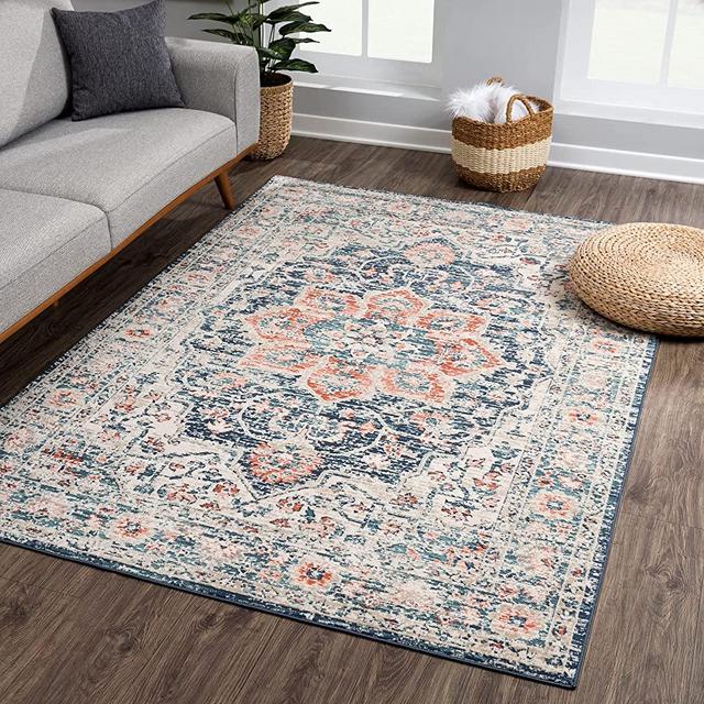 Bloom Rugs Traditional Blue Multicolor Area Rug - Vintage Boho 8x10 Rug for Living Room, Bedroom and Kitchen (7'10" x 10')