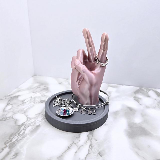 Peace Sign Jewelry Holder, Quirky Peace Hand Sculpture Jewelry Trinket Tray, Cute Ring Holder, Gifts for Her, Unique Jewelry Display Stand