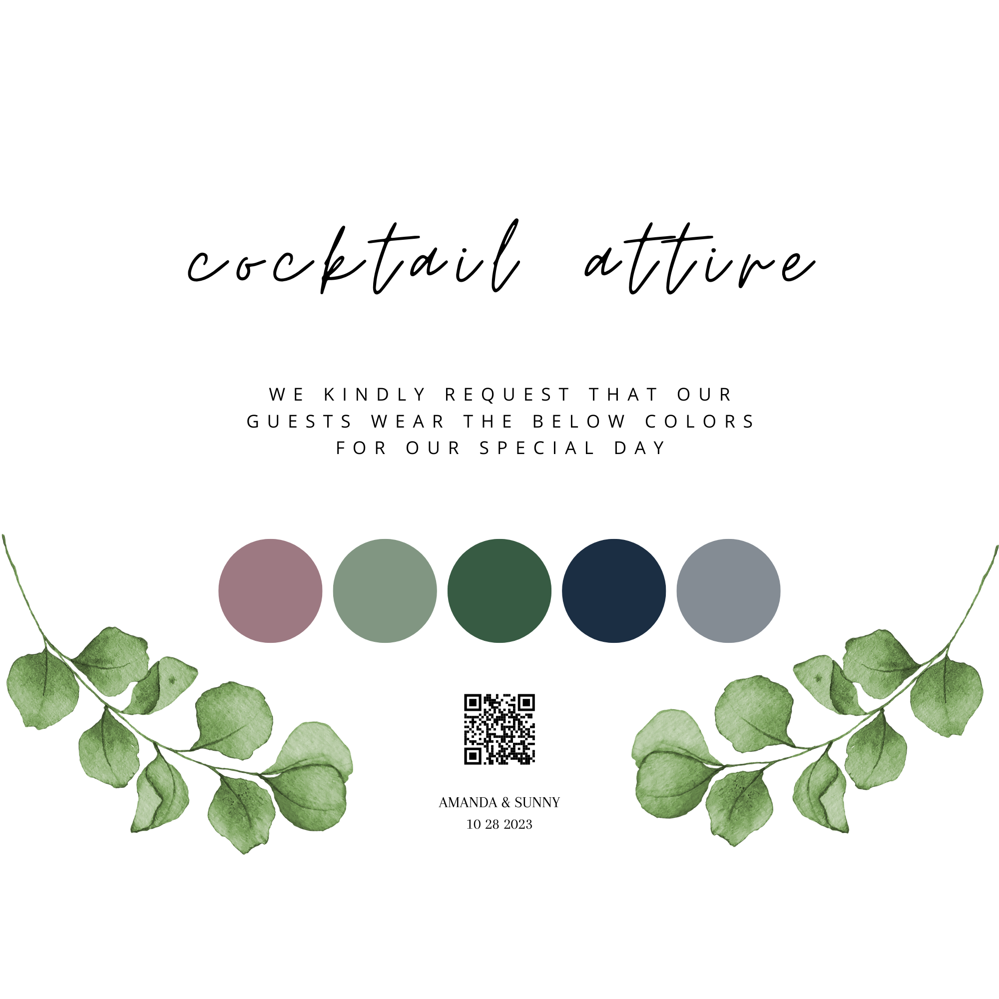 Color Palette - Vintage Mauve, Dusty Sage, Eucalyptus, Dark Navy, Light Grey