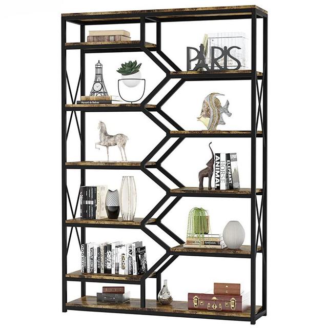 PAKASEPT 5 Tier Bookshelf, 70.87" Tall Bookcase, Vintage Bookcase and Bookshelves, Large Open Storage Design with Metal Frame, Modern Book Shelves for Living Room, Home Office (Brown)