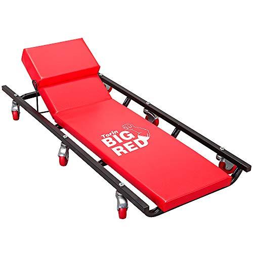 Torin Big Red Rolling Garage/Shop Creeper: 40" Padded Mechanic Cart with Adjustable Headrest, Red