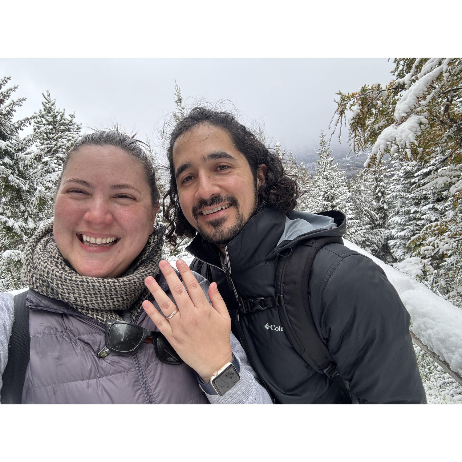 The proposal! Engaged at the top of a cerro in Coyhaique, Chile.