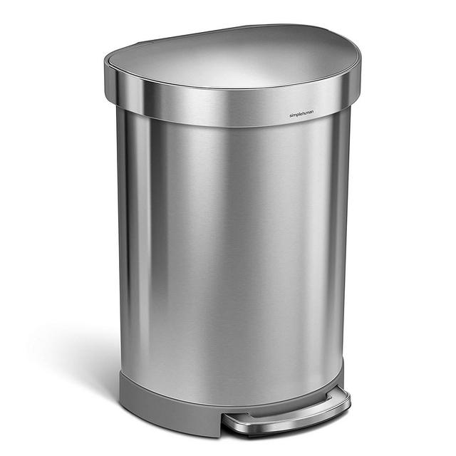 simplehuman 60 Litre / 16 Gallon Semi-Round Kitchen Step Trash Can with Liner Rim Brushed Stainless Steel, 60 L (16 Gal),