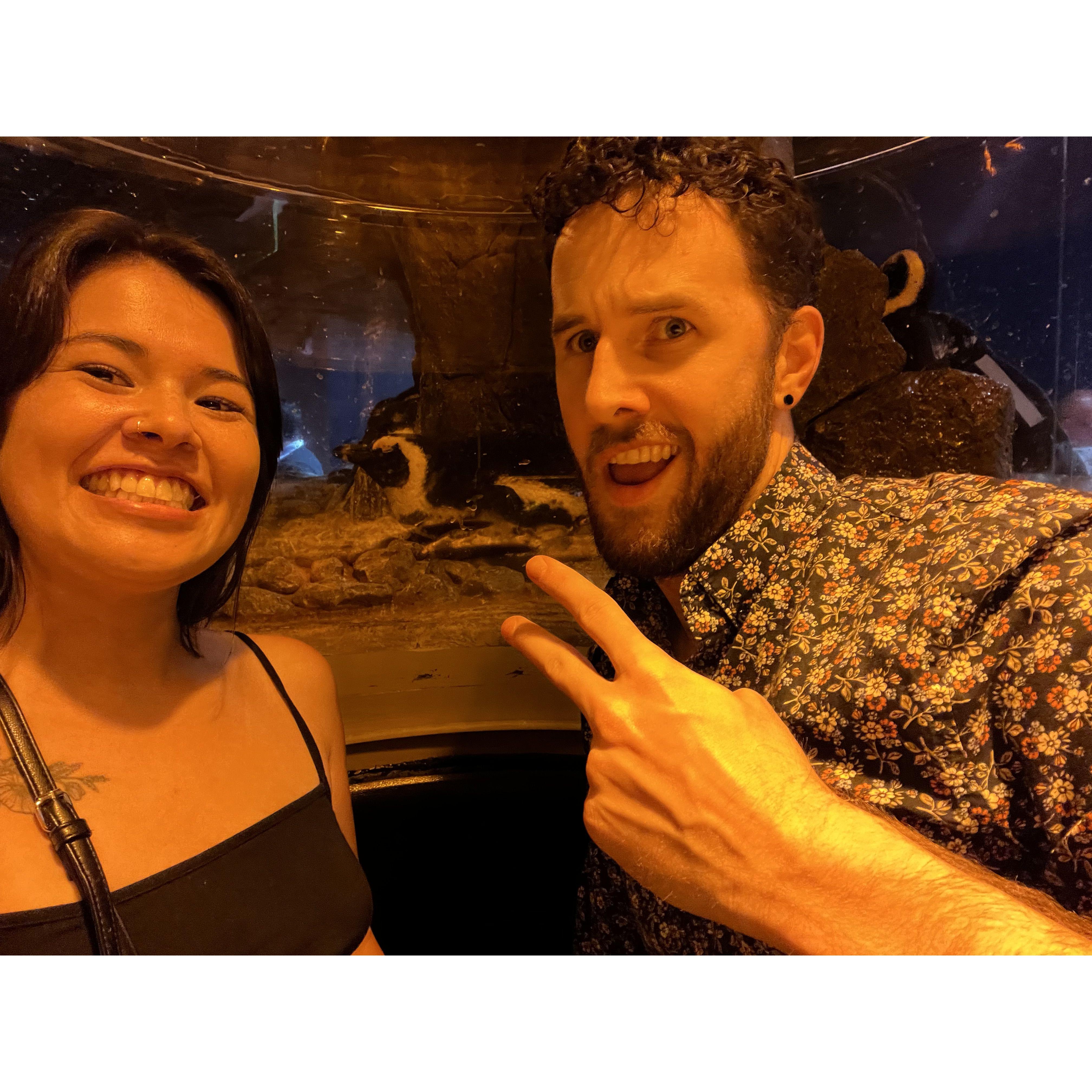 First photo together EVER! Aquarium after dark