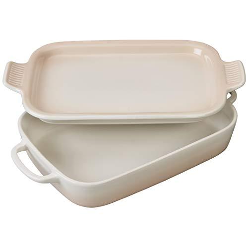 Le Creuset Meringue Stoneware Rectangular Baking Dish with Platter Lid