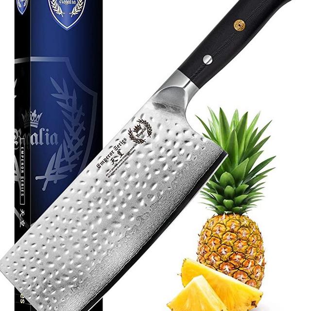Chinese Meat Cleaver Butcher Knife 7 inch: Heavy Duty Professional Japanese AUS-10 67-Layer Damascus Steel Ultra Sharp Blade Vegetable Chopper w/G-10 Ergonomic handle by Regalia Knives