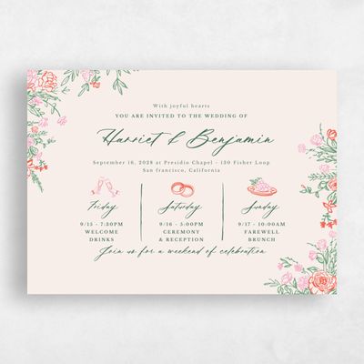 Hunter, Green Wedding Invitation - Josette Landscape