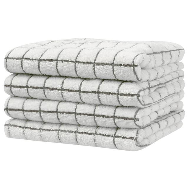 Unique Bargains Cotton Soft Absorbent Plaid Hand Towels Grey 4pk