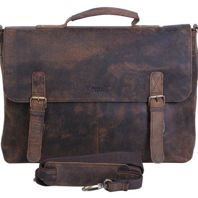 KomalC 15 Inch Retro Buffalo Hunter Leather Laptop Messenger Bag Office Briefcase College Bag