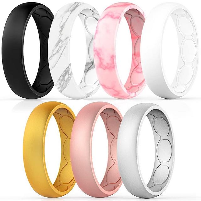 Forthee Breathable Designed Silicone Wedding Ring for Women, 5.7mm Silicone Rubber Band, Durable Wedding Ring Replacement, Comfortable fit, Skin Safe