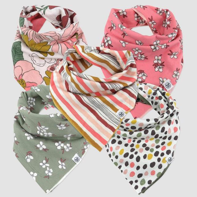 Honest Baby Organic Cotton 5pk Color Me Happy Reversible Bandana Bib Burp Cloth - Pink