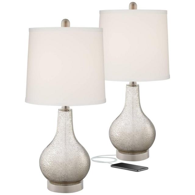 360 Lighting Ledger Modern Accent Table Lamps 21.75" High Set of 2 with USB Charging Port Mercury Glass for Living Room Family Nightstand