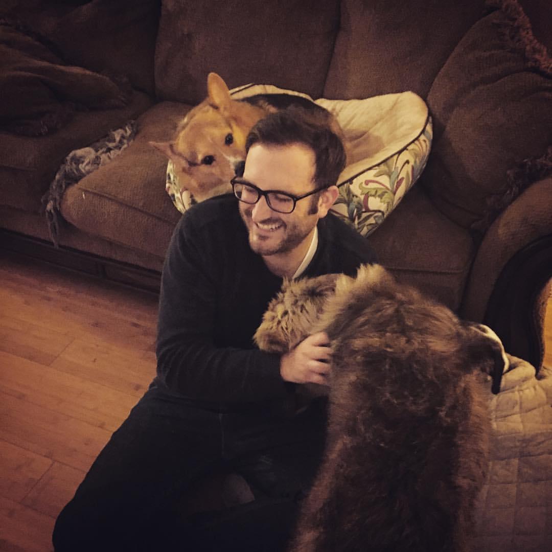 J with Josie (since passed) and Liza (foster since adopted). He hates it.