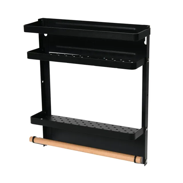 Metal Magnetic Organizer with Towel Rack, Black