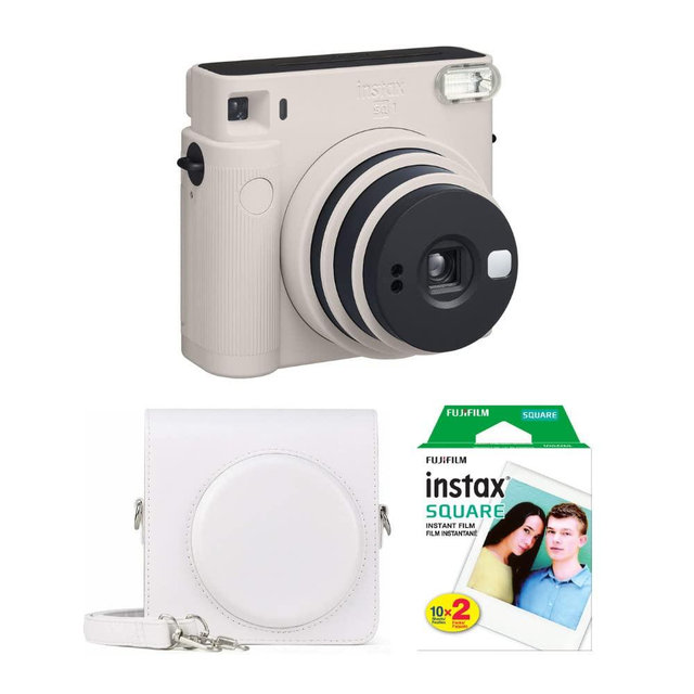 Fujifilm Instax Square SQ1 Instant Camera Starter Bundle with Film and Case (Chalk White) (3 Items)