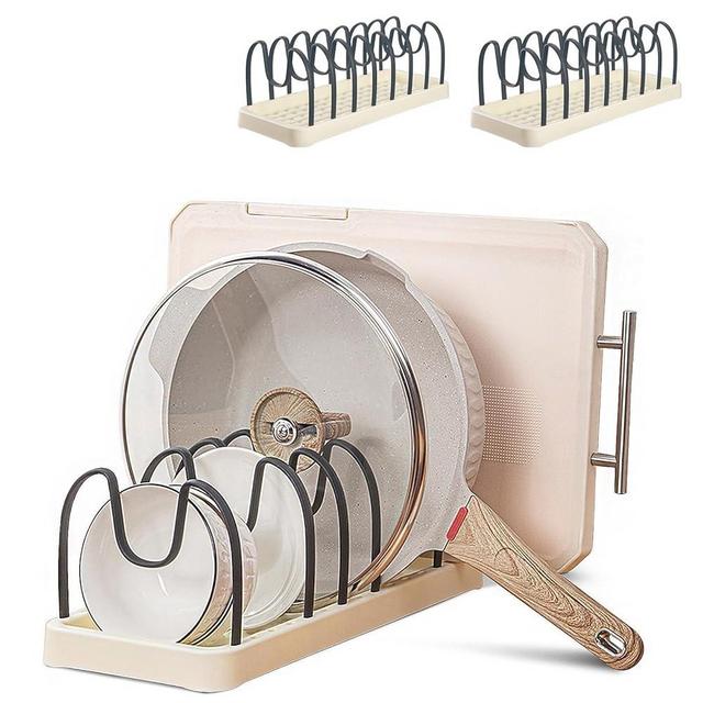 Pot Lid Oganzier, Pots and Pans Organizer for Under Cabinet with 8 Adjustable Divider for Bakeware, ABS Pot and Pan Rack Holder for Inside Drawer, Kitchen Counter and Pantry