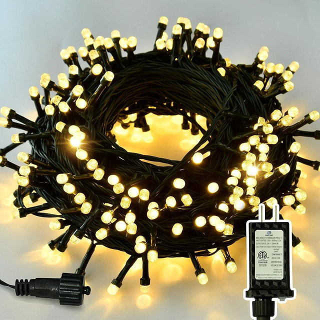 JACKYLED 300 LED Christmas String Lights, 110FT Connectable Waterproof String Lights Green Wire w/ 8 Modes & Memory, Christmas Decorations for Indoor Outdoor Xmas Tree Party Yard Garden, Warm White