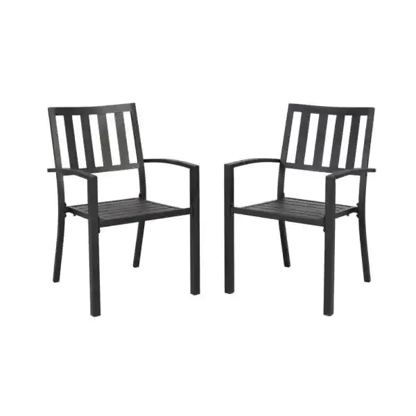 Mix and Match Black Stackable Metal Slat Outdoor Patio Dining Chair (2-Pack)