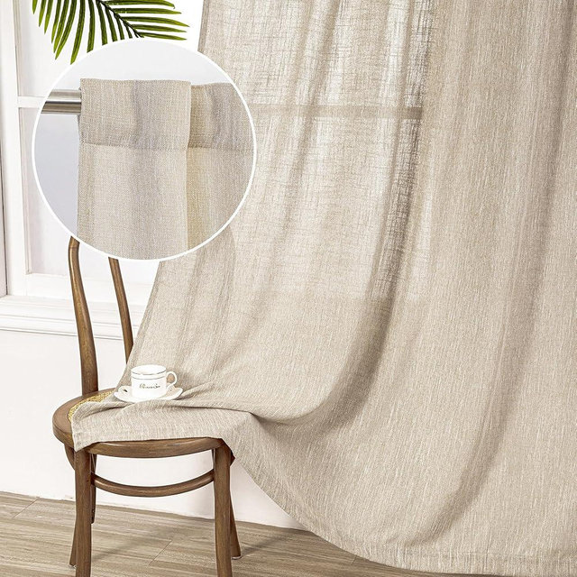 MYSKY HOME Ceiling Curtains for Living Room, Soft Cotton Curtain Polyester Blend Semi Sheers Light Filtering Window Treatments Decor Back Tab Top Panel, 50" x 95", Light Oatmeal, 2 PCs