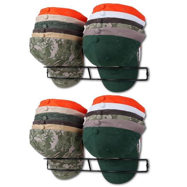 HYDERMUS Hat Organizer for 60 Baseball Caps 2 Pack Hat Rack for Wall and Door Metal Hat Hanger with 4 Adhesive Hooks Compact Strong Hat Holder Closet Organizers and Storage